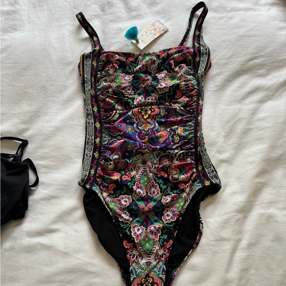 Johnny Was Black Bodysuit with Floral Print